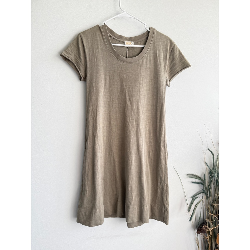 Nation LTD Women Taupe Brown Cotton Scoop Neck Short Sleeve T-Shirt Mini Dress